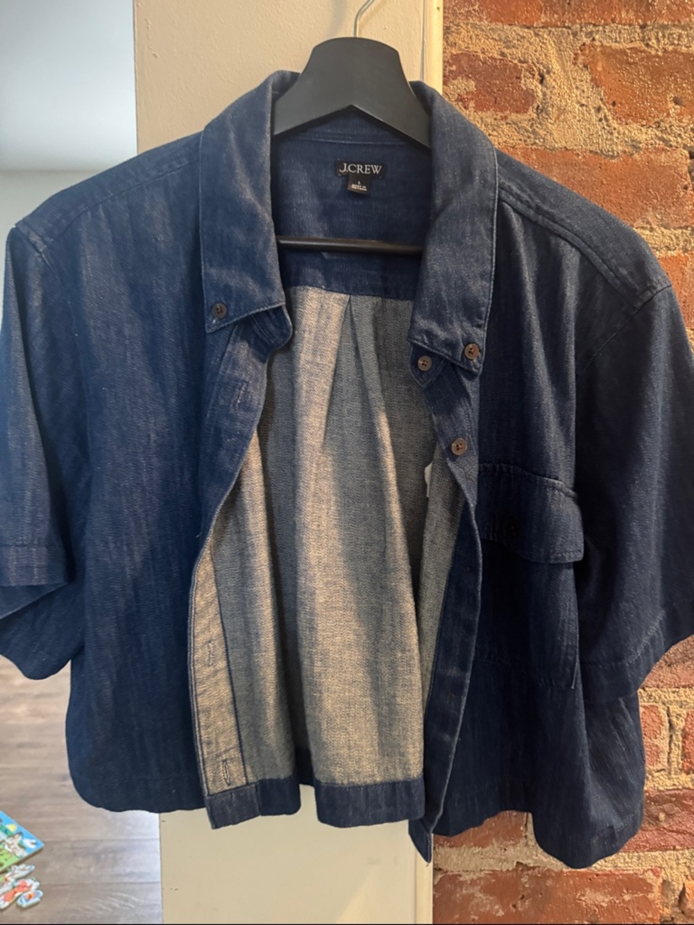 J. Crew Dark Indigo Short Sleeve Button-Front Shirt Jacket